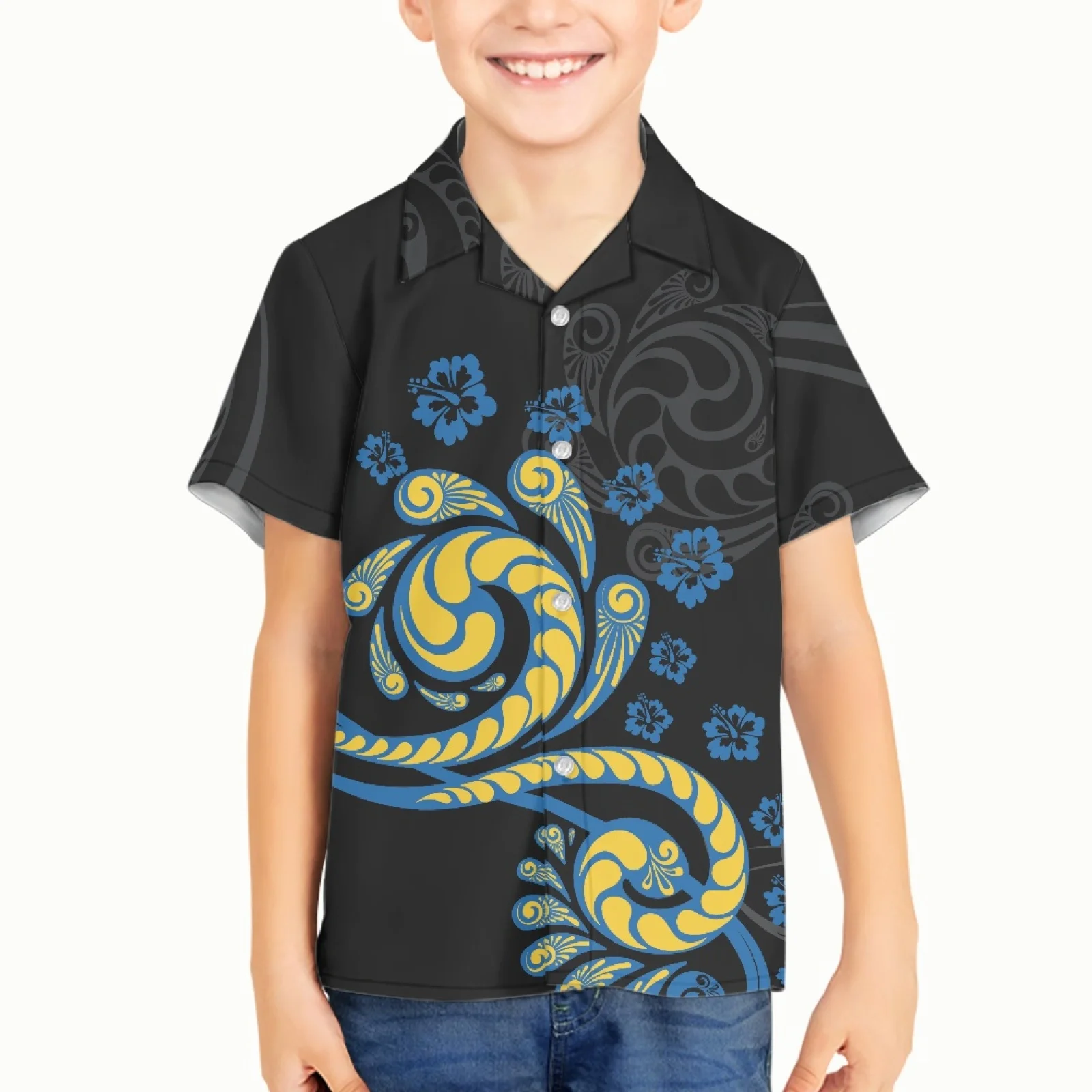 

Polynesian Tribal Tongan Totem Tattoo Tonga Prints Children's Place Baby and Toddler Boys Short Sleeve Button Down Shirt Casual