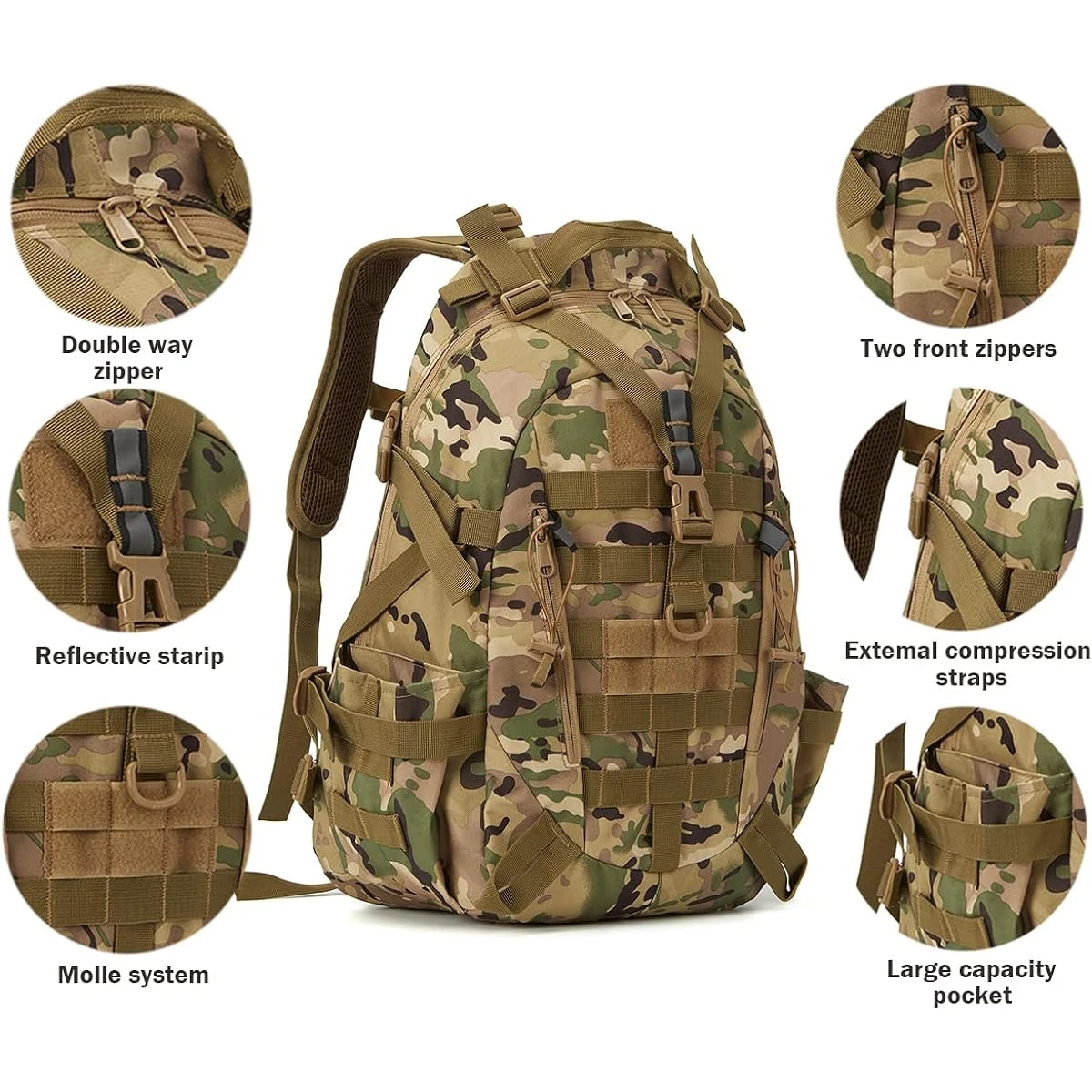 QT&QY 40L Tactical Backpack for Men Camping Hiking Backpacks Reflective Outdoor Travel Bags Survival Molle Climbing Rucksack Bag 3