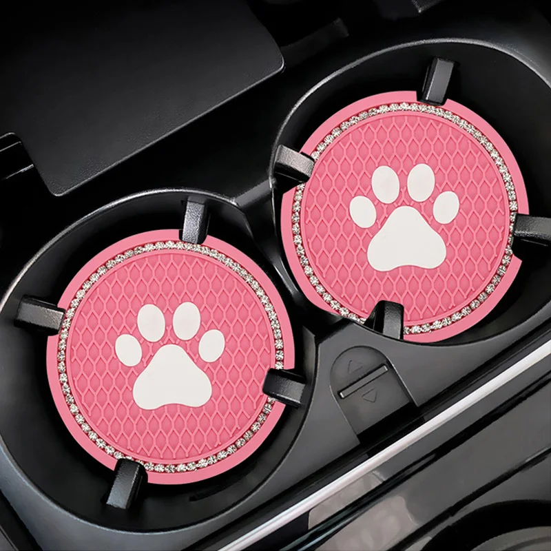 Car Coasters Cup Holder Vehicle Bling Silicone Car Coasters Anti Slip Dog Paw Coaster Mat Universal Auto Accessories