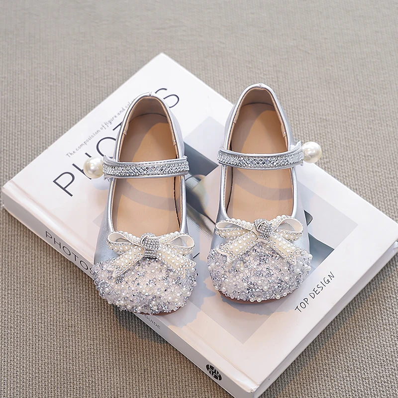 Sweet Children Fashion Girls Leather Shoes New Spring Autumn Kids Party Shoes Fashion Sequins Princess Causal Dress Flat