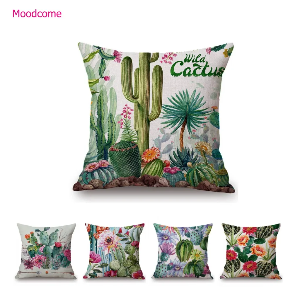 

Tropical Plant Flower Cactus Succulent Watercolor Painting Art Cotton Linen Sofa Throw Pillow Case Home Decorative Cushion Cover