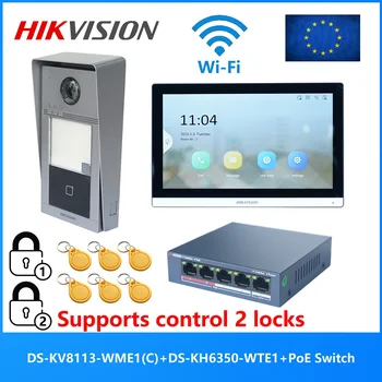 HIKVISION Original Multi-language POE Video intercom KIT,include DS-KV8113-WME1(C) & DS-KH6350-WTE1 & PoE Switch 1
