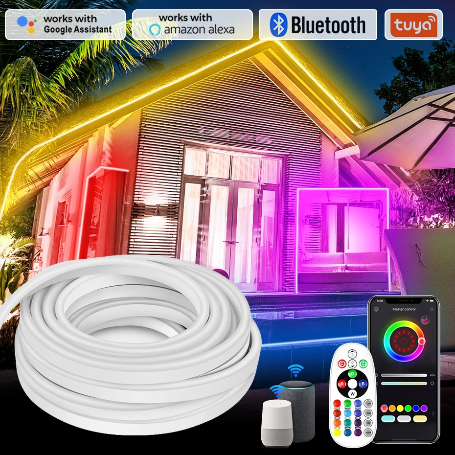 

220V EU Plug LED Neon Strip RGB Dimmable SMD 5050 Waterproof Flexible Ribbon Tape Tuya Smart WiFi /Bluetooth/ IR Remote 1m-100m