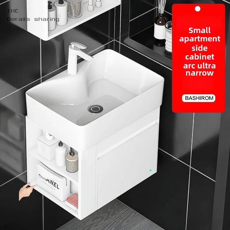 Space aluminum side storage bathroom cabinet ceramic washstand small apartment arc face wash basin cabinet combination