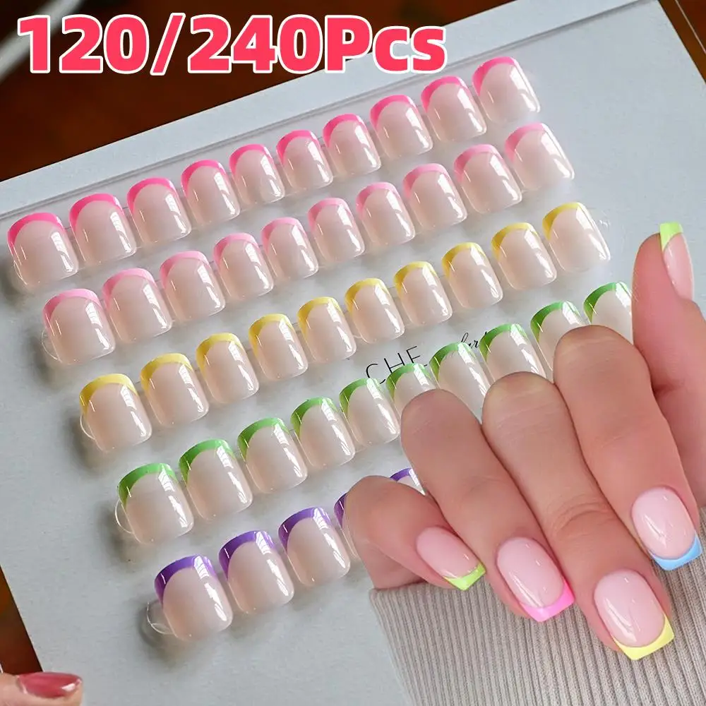 120/240 pièces français court carré faux ongles 12 tailles couverture complète presse sur ongles brillant français faux bout des doigts pour les femmes bricolage ongles & 1