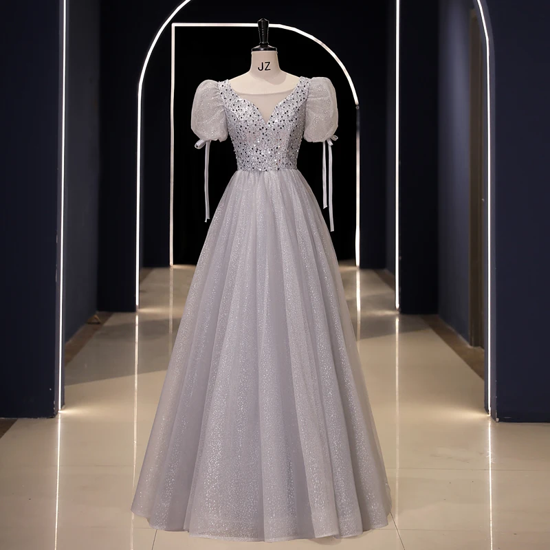 

Formal Occasion High-End Temperament Silver Gray Vocal Music Art Test Adult Ceremony Engagement Full Dress Annual Evening Dress
