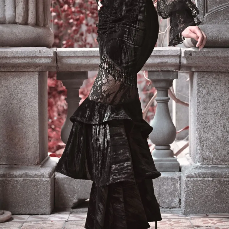 Velvet Sheath Fishtail Skirt Slimming