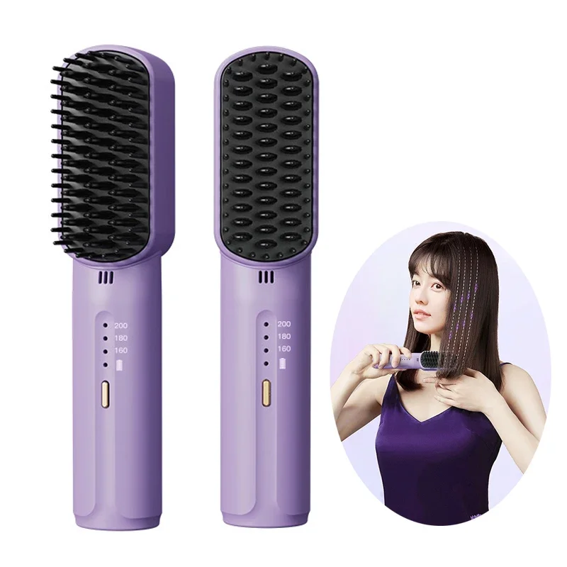 Wireless Hair Straightener Heating Negative Ion Straight Curling Hair Comb Rechargeable Anti-scalding Electric Care Brush hair straightener hair straightener brush hair straightener comb