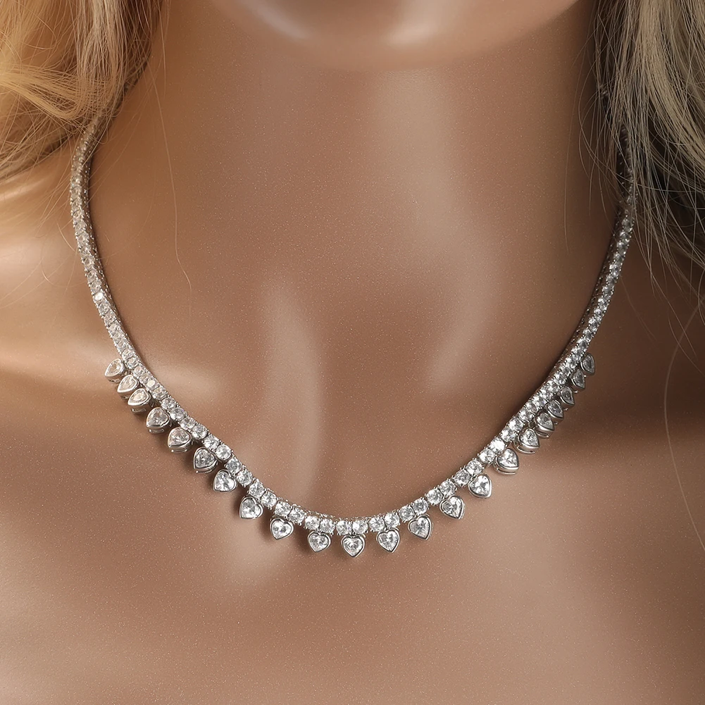 THE BLING KING 2mm 3mm Heart Tennis Chain Iced Out Cubic Zircon Luxury Choker Necklace Gift For Men Women Hiphop Rapper Jewelry