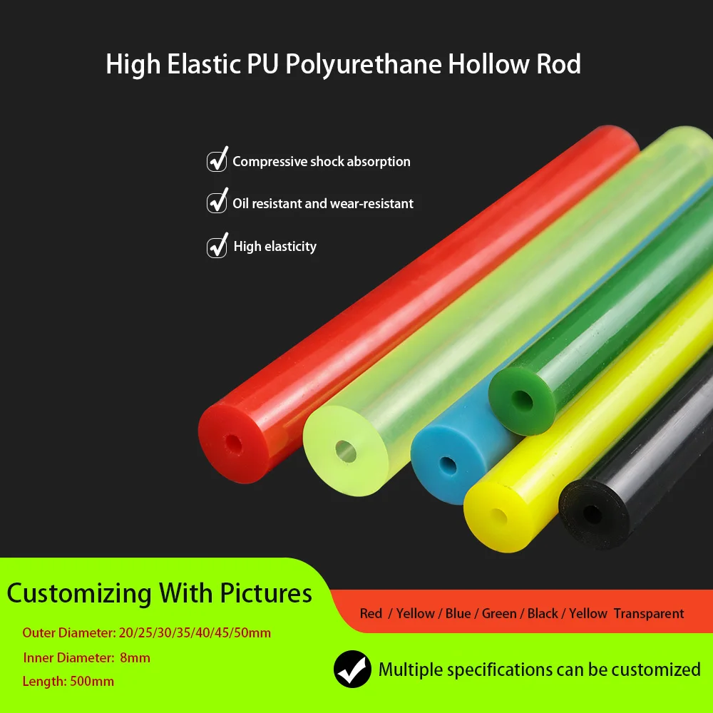 

Multiple Colors Hollow PU Polyurethane Rod OD 20/25/30/35-55mm Long 500mm Beef Tendon Plate Elastic Stretch Sticks Plastic Rod