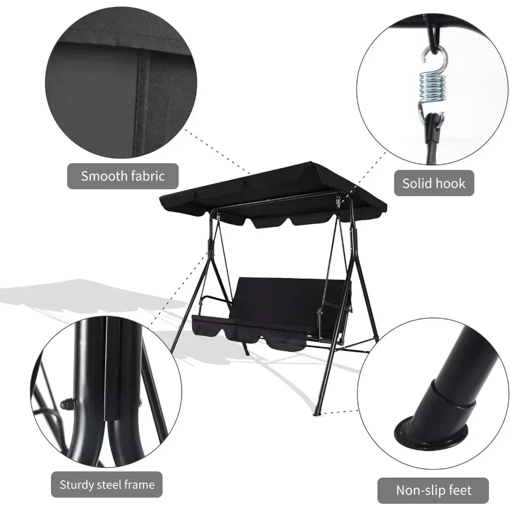 Swing Chair Outdoor Porch Swing with Adjustable Canopy and Durable Steel Frame for Patio Garden Poolside rattan swing chair