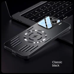 Ultra-Durable Metal Heat Dissipation Magnetic Wireless Charging Protective Back Cover for Mi 14 (Black)