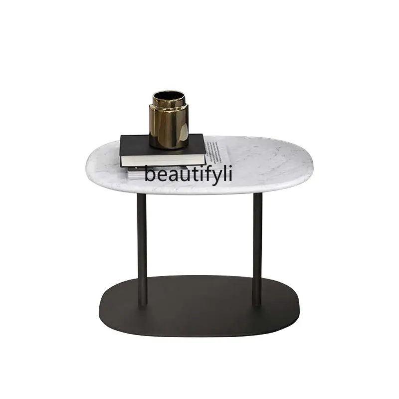 

yj Light Luxury Minimalist Sofa White Side Table Nordic Design Metal Tea Table Stone Plate Small Tea Table