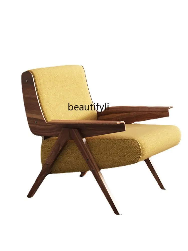 

Single Seater Modern Fabric Small Apartment Home Living Room Quiet Wind Wooden Lounge Chair