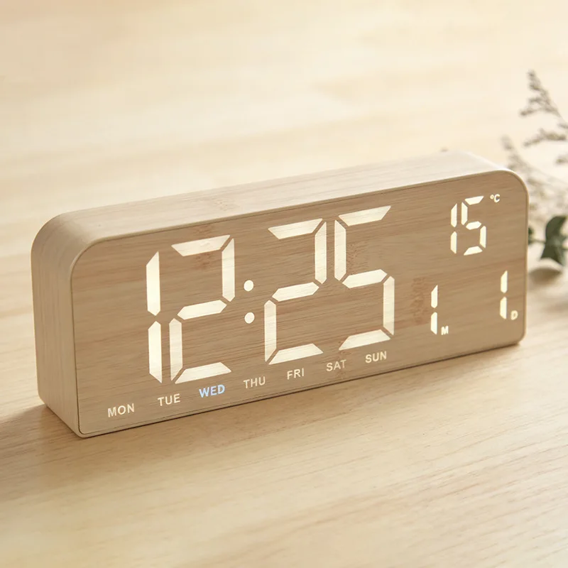 Enhanced Digital Wooden Alarm Clock with Countdown, Temperature Display, and Dual Alarm Function