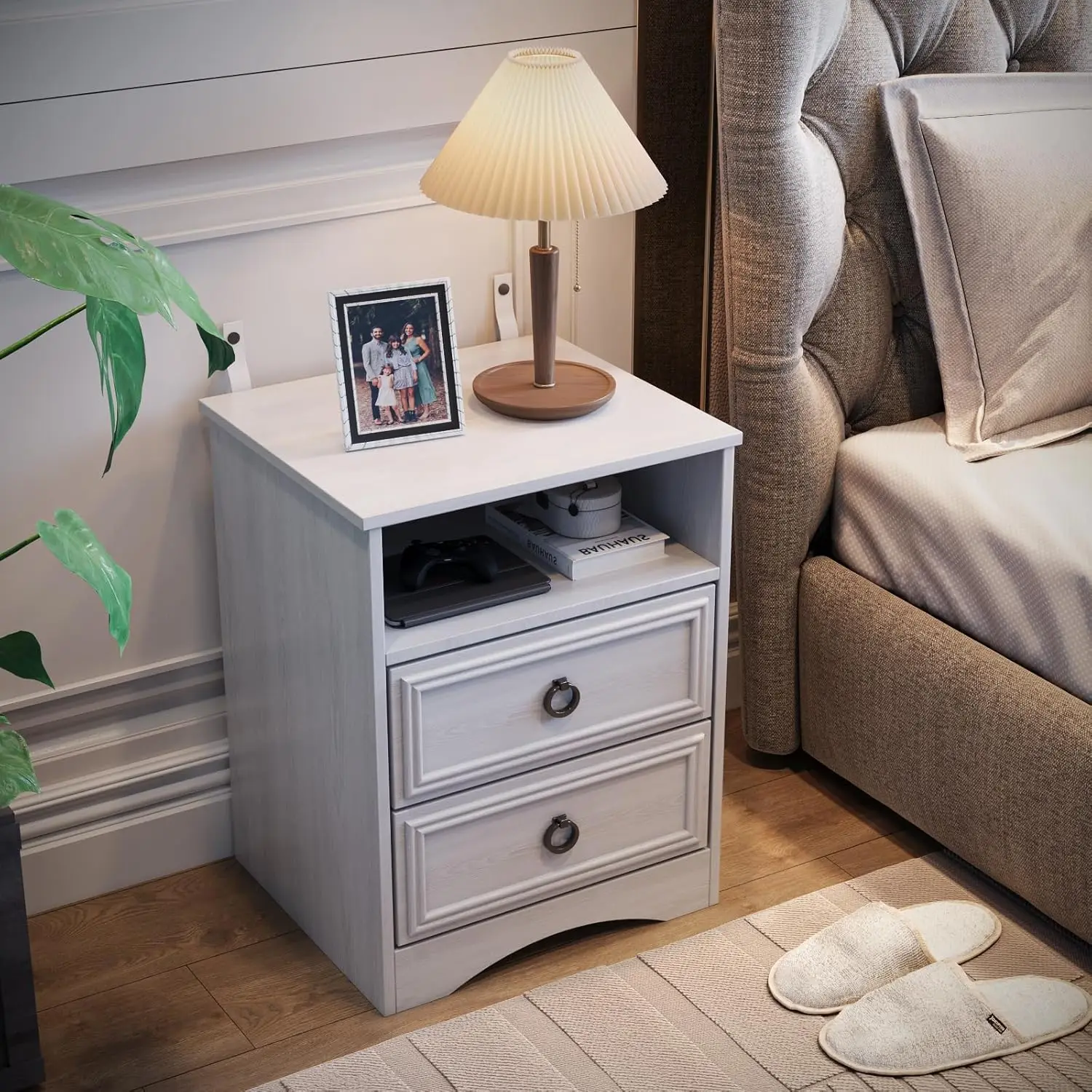 Nightstand Set of 2, Night Stand with Drawers, Accent Bed Side Table and End Table with Open Storage for Bedroom, Living Room, W