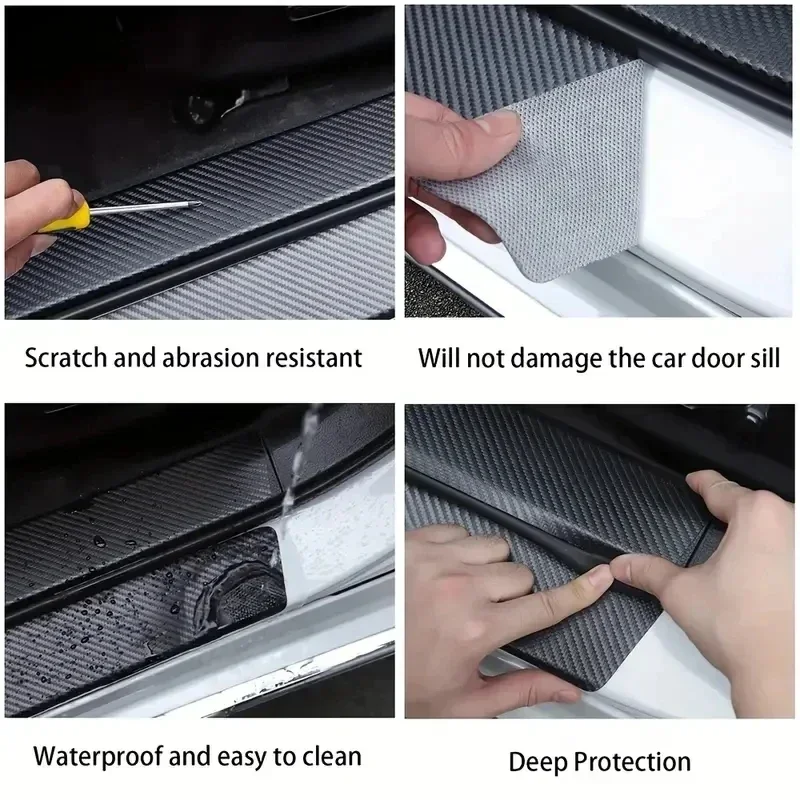Carbon Fiber Sticker 5pcs/4pcs set Threshold Protection Strip Universal Anti-scratch Anti-collision Door Decorative