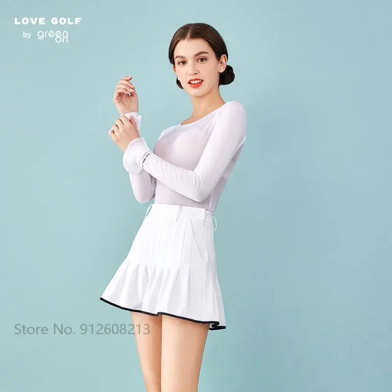 Love Golf Women Sun Protected Bottoming Shirt Long-sleeved Elastic Golf T-shirt Ice Silk Cooling Tops UV-proof Dry Fit Clothing,women golf polo shirt