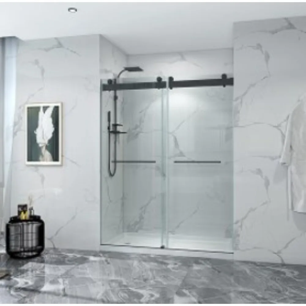 56 To 60'' W X 76'' H Frameless Shower Door, Double Sliding Shower Door with Premium 3/8'' (10mm) Thick Tempered Glass