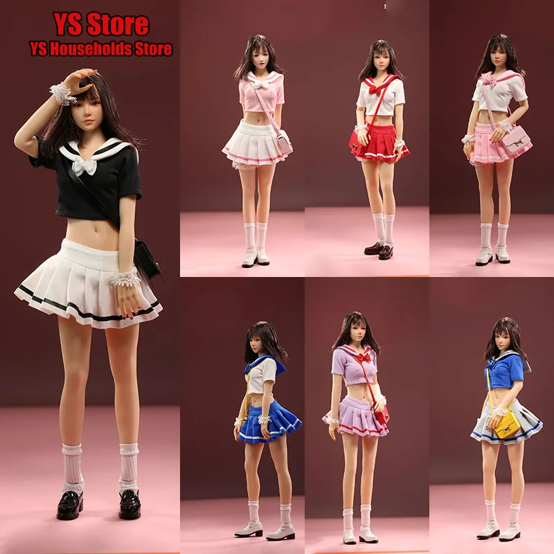 

JO23X-10 1/6 Girl Student Pretty Beauty Uniform Set Cute Short Top Pleated Skirt Clothes Set For 12" Action Figure Female Body