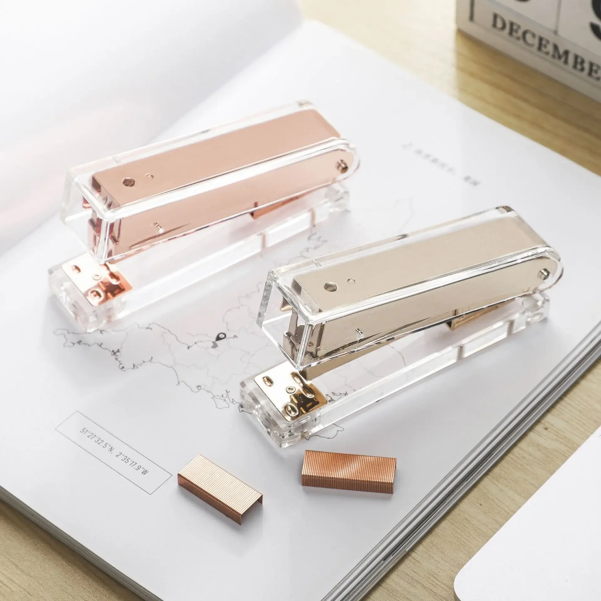 Transparent Acrylic Stapler Rose Gold Stapler Large Binding Machine Desktop Office Scrapbooking Crafts Supplies