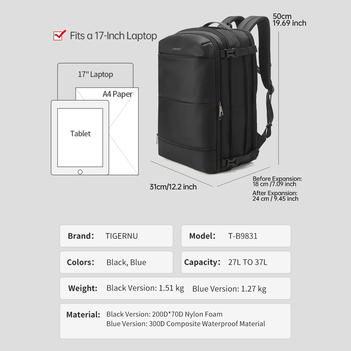 Lifetime Warranty Travel Backpack Men Business Backpack Schoolbag Expandable USB Bag Large Capacity 17 Laptop Bag Waterproof Bag 2