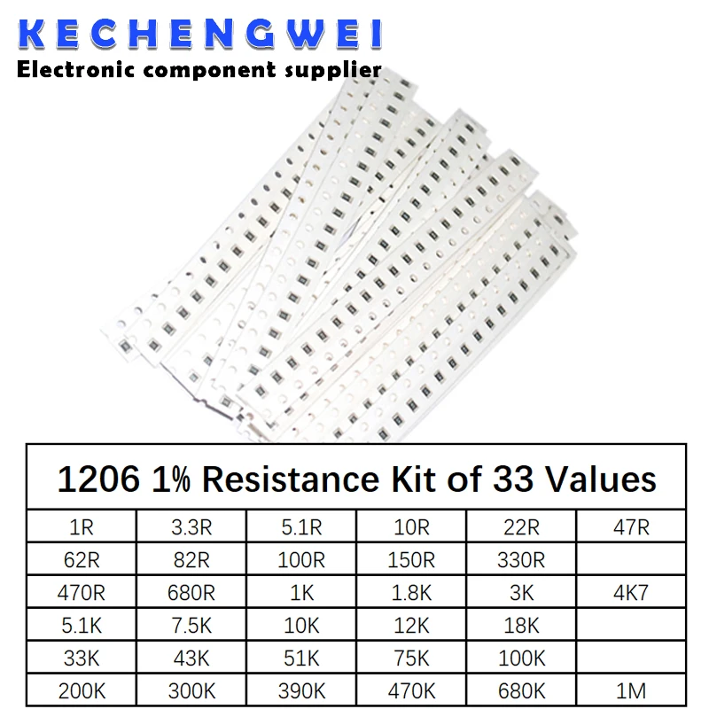 1206 SMD Resistor Kit Assorted Kit 1ohm-1M ohm 1% 33valuesX 20pcs=660pcs Sample