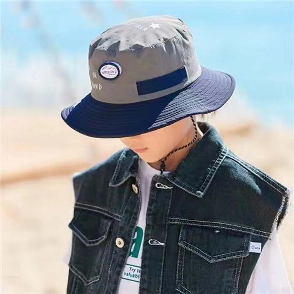 Breathable Children Fisherman Hat Korean Style Contrast Color Kids Bucket Cap Anti-UV Windproof Rope Quick-dry Sun Hat Girls
