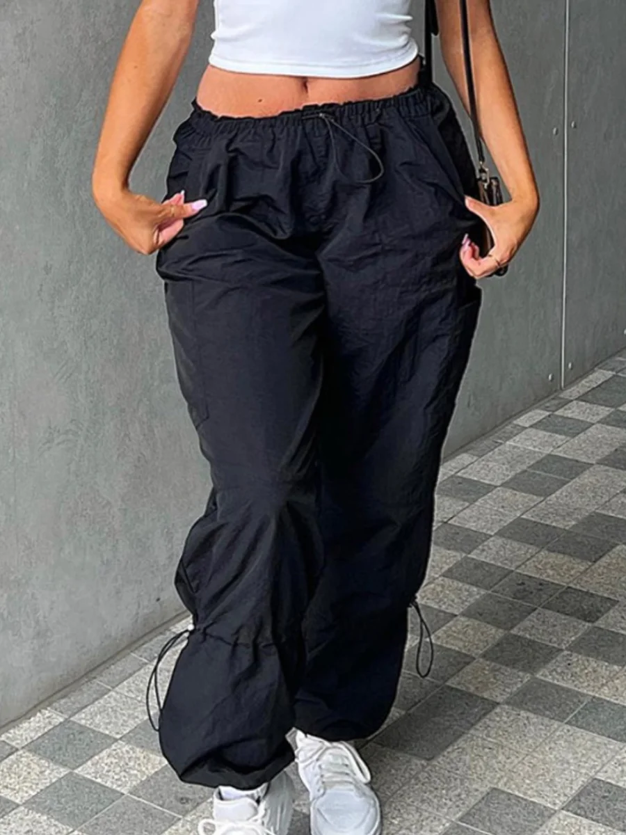 

LW Plus Size trousers High Waist Drawstring Loose Pants women's Cargo Pants Women casual Loose Trousers Streetwear Baggy Pants