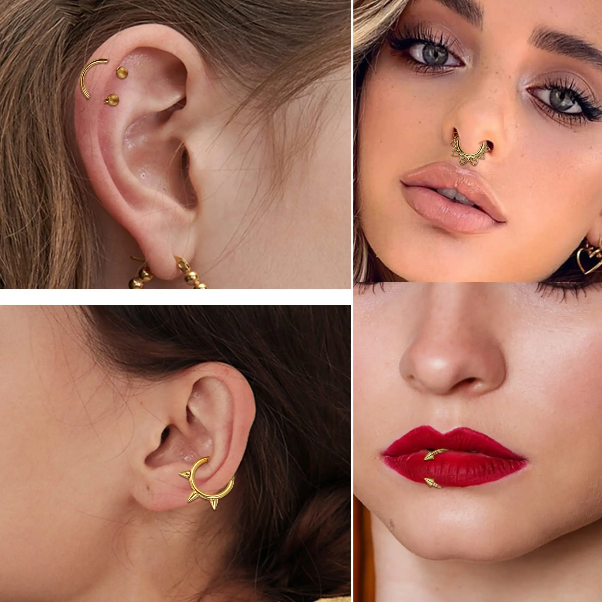 Septum Rings 16G Drperfect Stainless Steel Daith Earrings Nose CZ Cartilage Helix Tragus Clicker Piercing Jewelry
