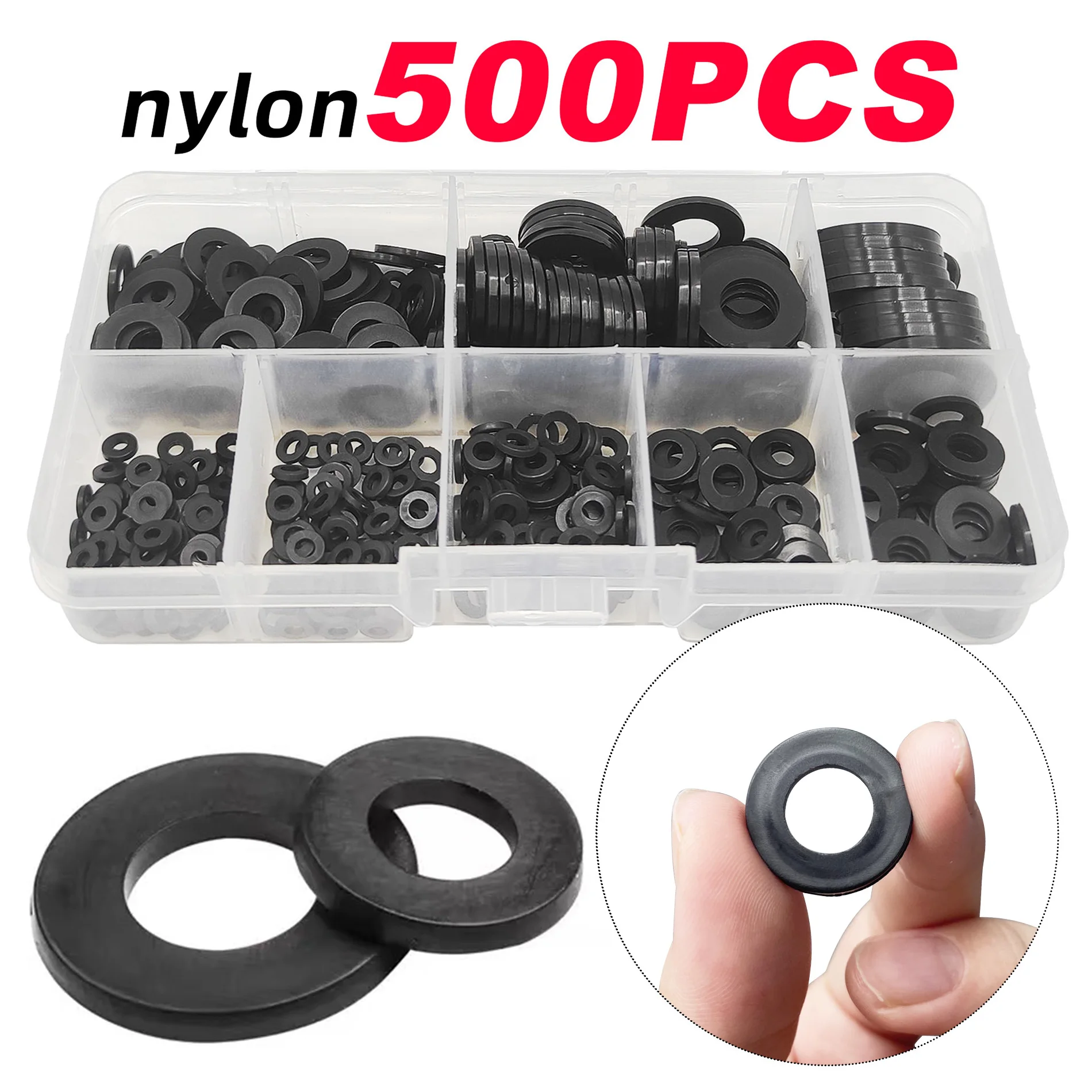 500pcs Nylon Flat Rings Seal Washer Assortment Kit Loosening Prevention ...