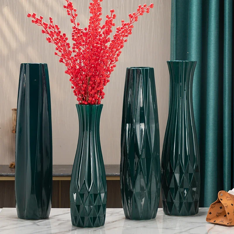 

60cm Green Large Vase Living Room Floor-Standing Ceramic Vase Emerald Decoration Simple Home Can Hold Water
