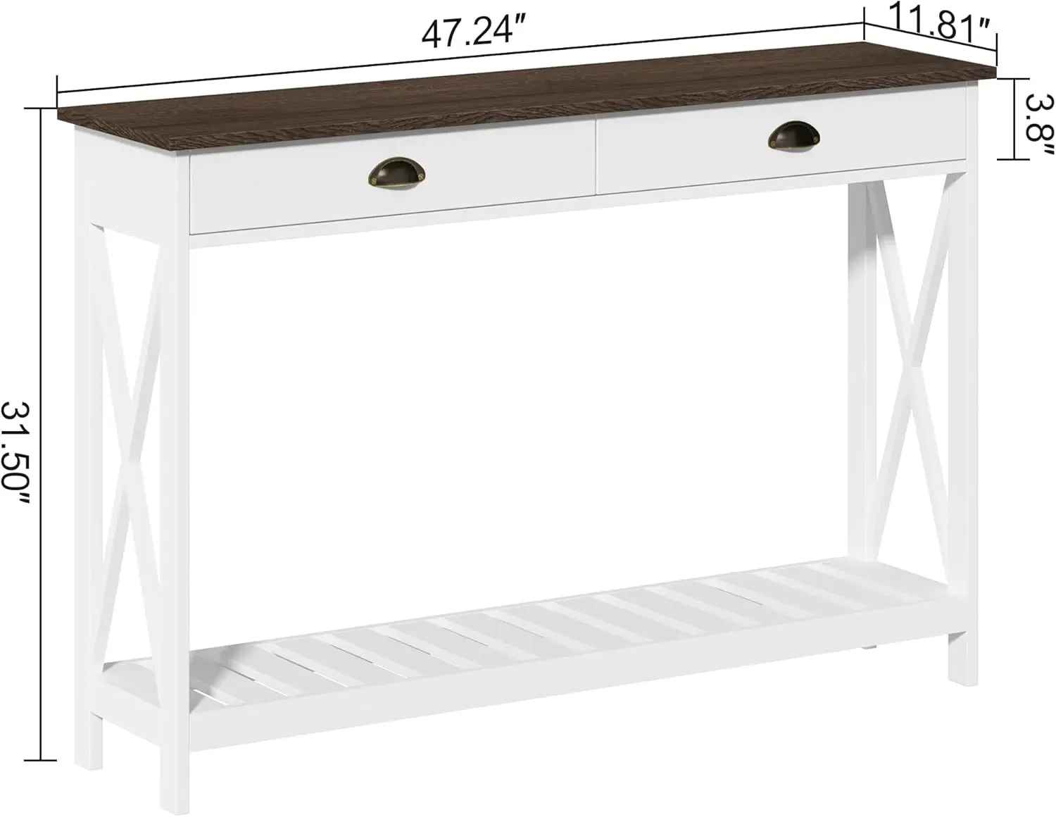 Farmhouse Console Table with Drawer for Entryway Narrow Long Entry Table with Shelf for Living Room, Rustic Vintage Hallway Sofa