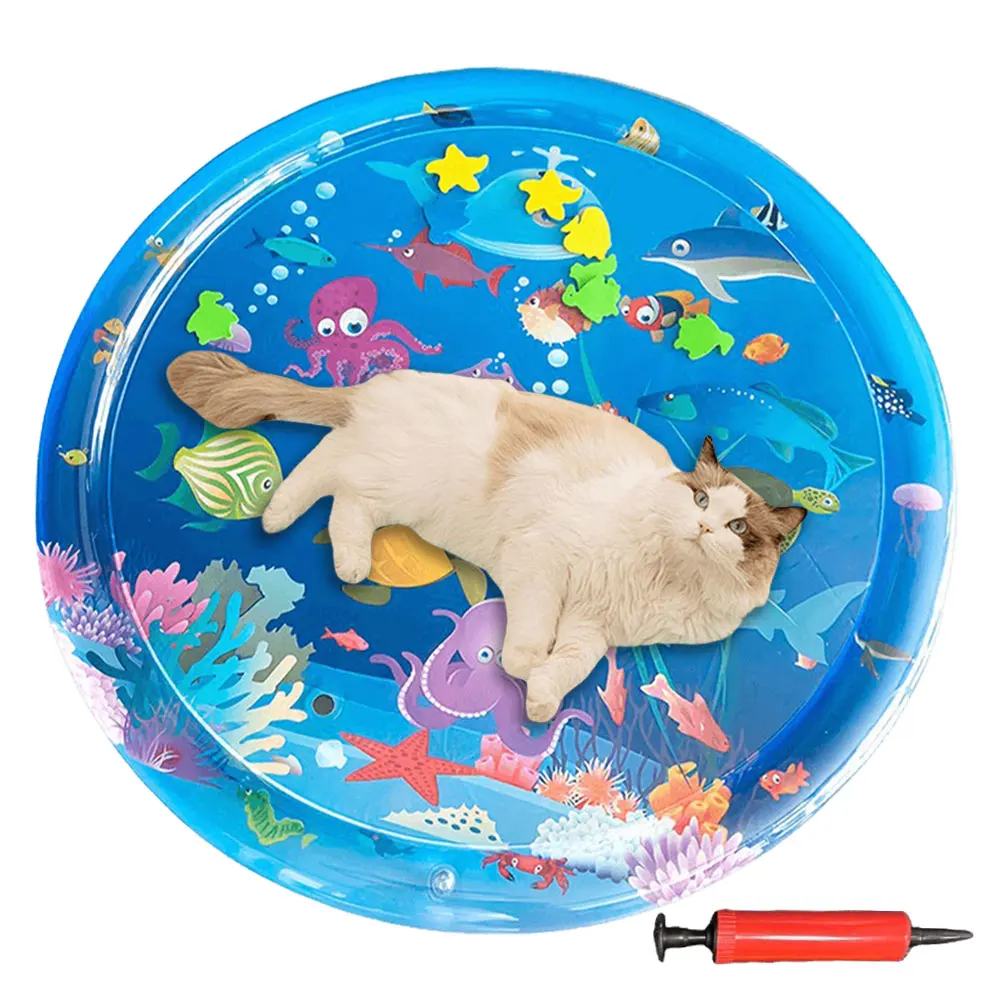 Inflatable Water Sensory Play Mat for Toddlers Crawling Water Sensory Pad PVC Baby Activities Play Mat Dog Cat Playing