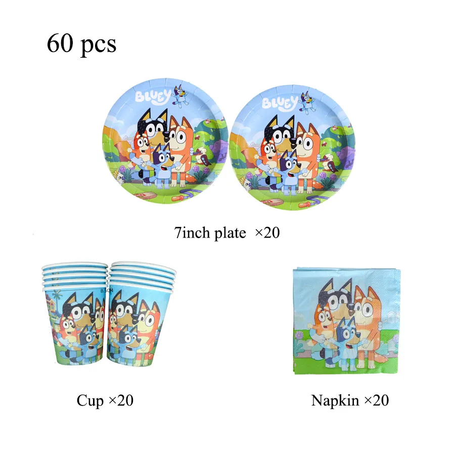 Bluey Birthday Party Decoration Bingo Dog Christmas Tableware Set Paper Cup Plate Tablecloth Balloons Party Favor Supplies