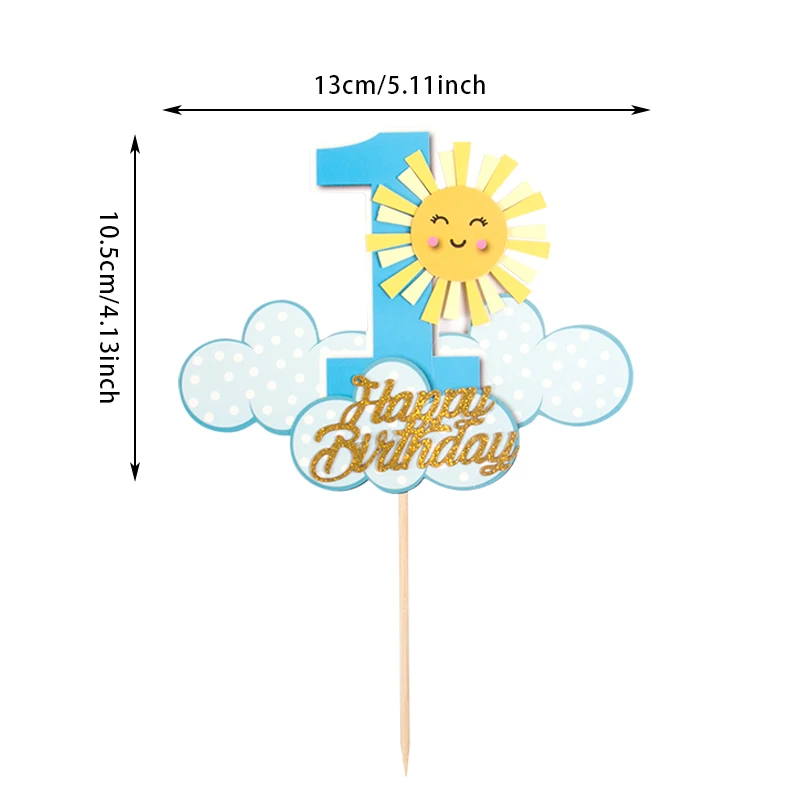 Cloud Sun Rainbow Cake Topper Baby Girl Boy 1st Happy Birthday Cake Flags  One Year Birthday Party Decor Kids Unicorn party favor - AliExpress