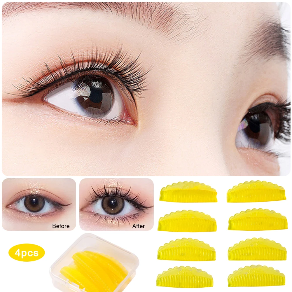 4쌍 재사용 가능 실리콘 3D 속눈썹 펌 라미네이션 패드 속눈썹 리프팅 롯드 키트 속눈썹 컬러 어플리케이터 도구