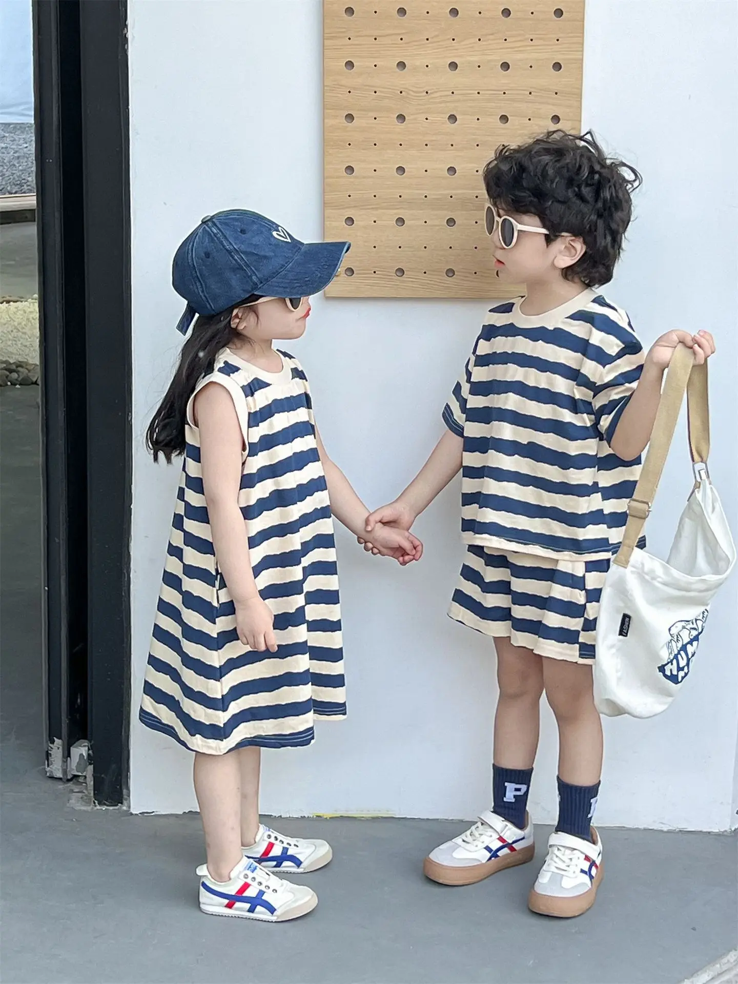 1pcs Summer Chldren Boy Stripe Short Sleeve Tops+Shorts Set Girl Sleeveless Vest Skirt Kids Toddler Fashion Leisure Clothes Set