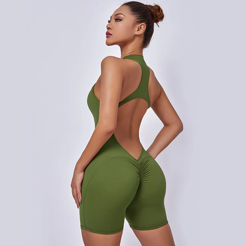 Zipper Women Tracksuit Pad Yoga Set One Piece Jumpsuit Workout Scrunch Legging Rompers Sport Gym Active Suit Exercise Bodysuits 5