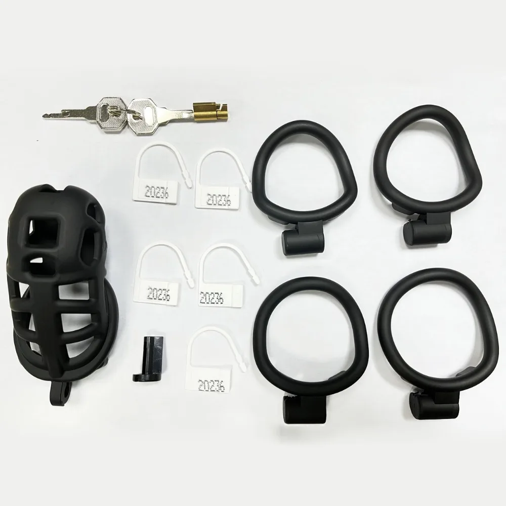 Male Resin Chastity Cage with 4 Size Ring Erotic Urethral Lock Device Cock Cage Adult Sex Toys for Men Penis Sleeve BDSM Toy