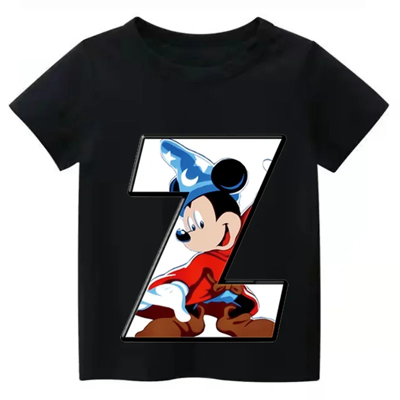 thumbnail image 1 of 2024 Nueva camiseta de verano con combinación de letras para niños de alta calidad Disney Mickey Mouse Font ABCDEF camiseta de manga corta para niños, 1 of 5