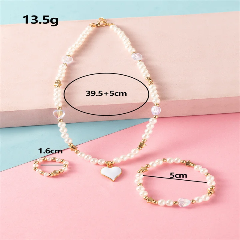 Love Rice Bead Necklace Ring Bracelet Set