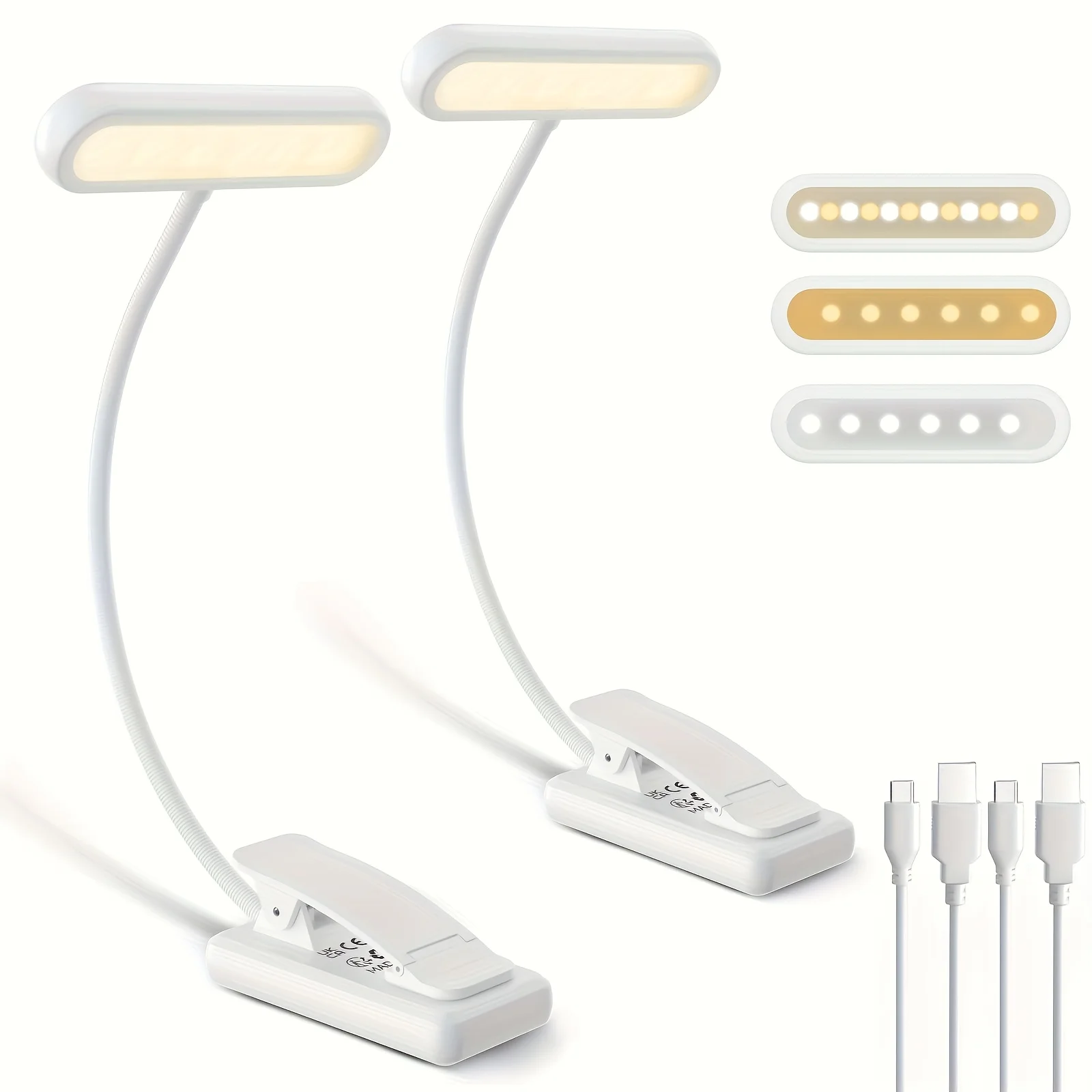1 pcs USB Rechargeable Book Light 3 Color Adjustable LED Reading Lamp with Clamp Eye-Care Night Light for Bed, Study Desk - 2
