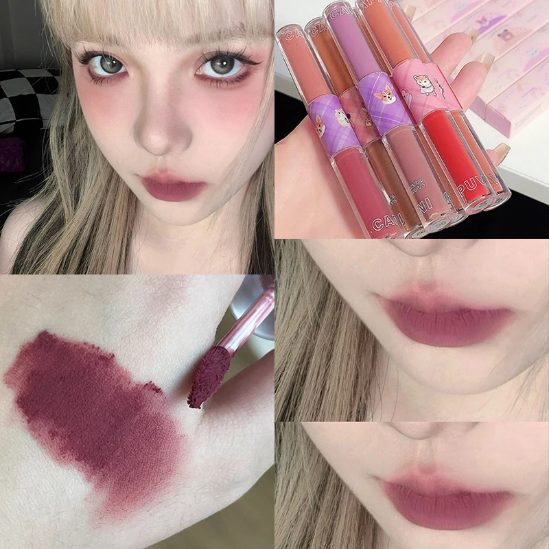 Lápiz labial líquido Head Lip Double Gloss Matte Veet Rose Red Tint en crema resistente al agua y duradero_voghion.com