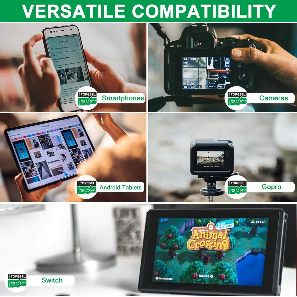 TOPESEL 마이크로 SD 카드 메모리 카드, V30 U3 클래스 10 마이크로 SDXC UHS-I TF 카드, 카메라, 드론, 대시 캠, 무료 SD 어댑터 포함