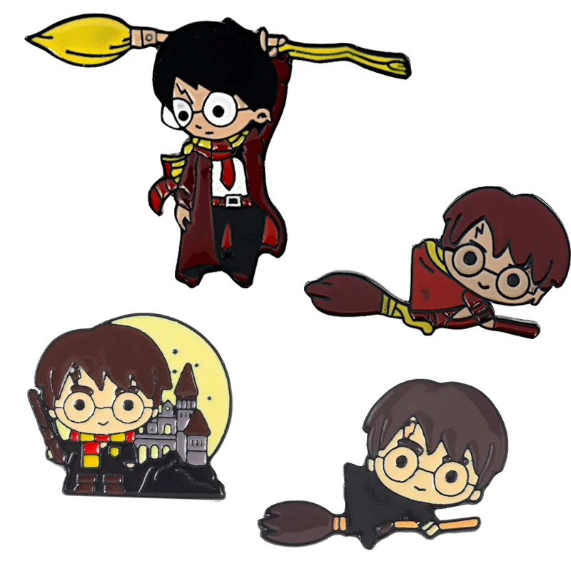 New Harry Potter Cartoon Badge Pin Castle Magic Broom Alloy Emblem Cute