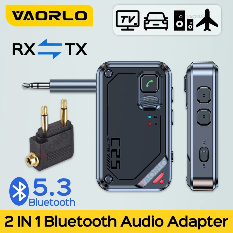 VAORLO 3.5mm AUX Jack Bluetooth 5.3 Audio Receiver Transmitter Stereo Music Handsfree Call Wireless Adapter For TV PC Car Kit