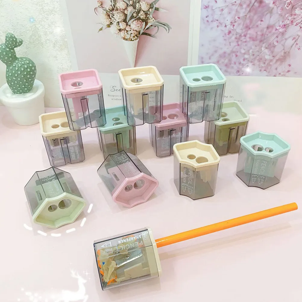 12Pcs 투명 연필깎이 학생을 위한 부드러운 표면 수동 연필깎이 예술가 초보자 조절 가능한 팁 두께