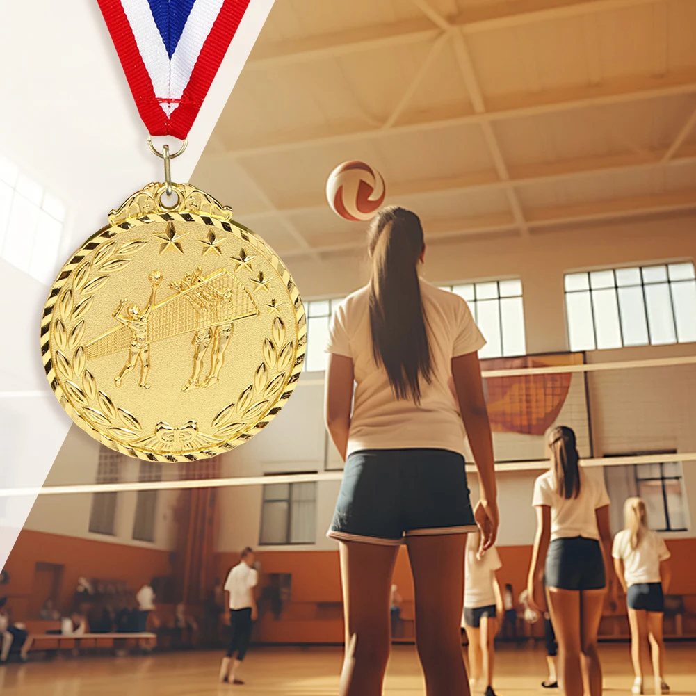 6.5cm Volleyball Medal Award Medals with Neck Ribbon Sports Rewards Gold/Silver/Bronze Medal for Marathon Ball Games