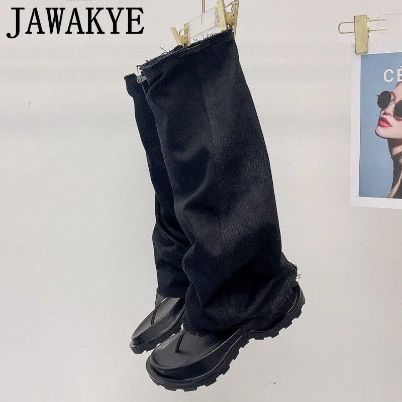 

Canvas Flip-flops Women Sandals Designer Long Boots Platform Shoes Women Summer 2022 Casual Black Women Sandalias De Las Mujer